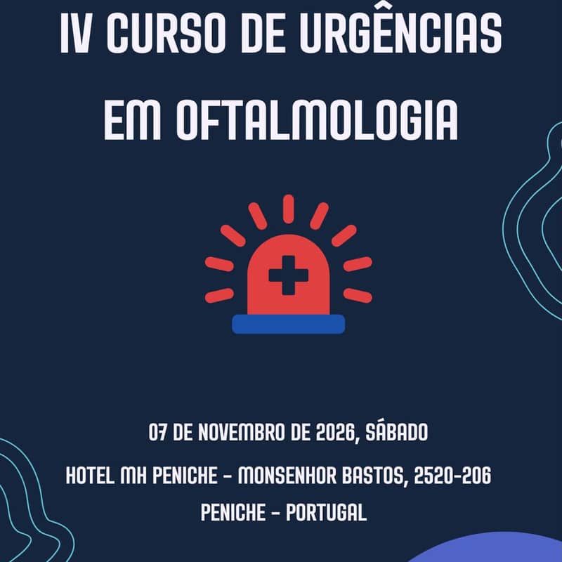 Cartaz Save the Date do IV Curso de Urgências em Oftalmologia, a 7 de novembro de 2026, no Hotel MH Peniche